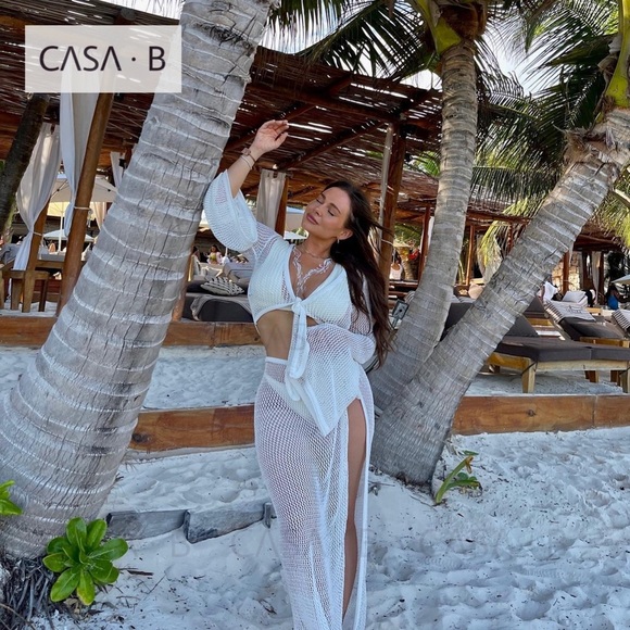 SOON to CASA B| Sinclair Netted Crochet Wrap Top & Maxi Sarong Set Ivory - Picture 4 of 16